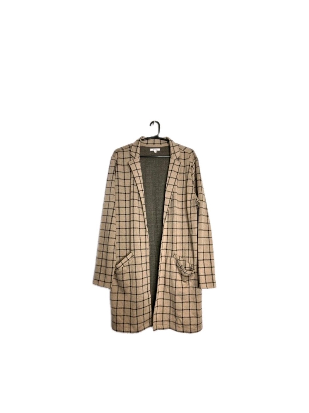 Maurices Plaid Duster Blazer Tan & Black Open Front Collared Women’s 2XL